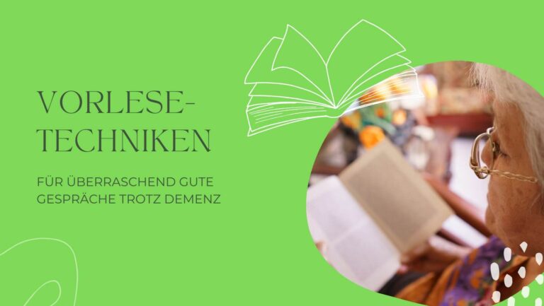 Eine alte Frau mit Brille und kurzen weißen Haaren liest ein Buch. Hier findest du Vorlesetipps für gute Gespräche trotz Demenz.